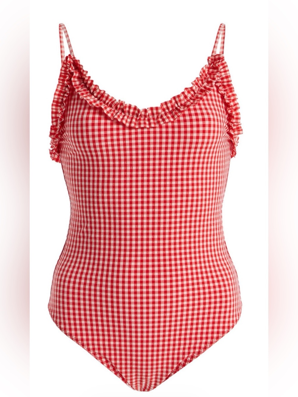 NWT Juillet Daphne One Piece Cherry Red Plaid Swimsuit | Size S